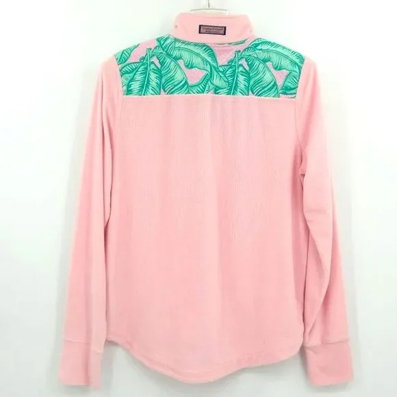 Vineyard Vines Terry Pullover Top Womens Size Small 1/4 Zip Banana Leaf Preppy - Picture 2 of 8